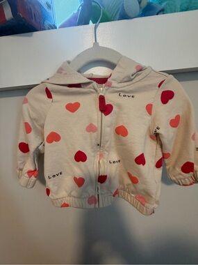 Carter's Cream Zip Hoodie with Pink & Red Heart Print